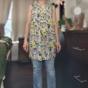 Petite Sonoma Floral Button Up Linen Blend Dress With Pockets